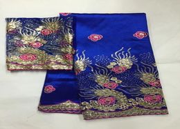 5 yards top Royal Blue African George Lace Fabric met bloemenpailletten ontwerp en 2yards netto kant voor kleding JG308678365