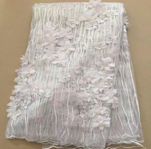 5 Yardspc Mooie witte bloem ontwerp Afrikaanse mesh kant match kralen Franse netto kant stof voor jurk JY3018287994