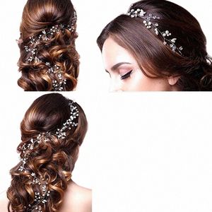50/100/150 cm Fi Handgemaakte Crystal Pearl Wire Vines Haarband Wedding Haar sieraden voor bruiden bruiloft haaradministraties 16df#