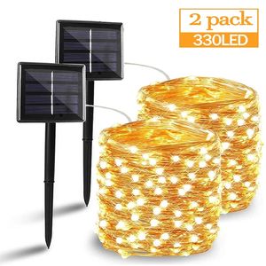 50/100/200/330 LED lumière solaire lampe extérieure chaîne lumières pour vacances fête de Noël étanche fée lumières jardin guirlande 220408