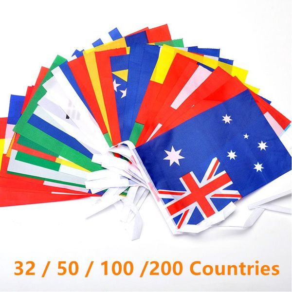 Drapeau de 50/100/200 pays, 1 chaîne suspendue, bannière, drapeaux du monde internationaux, banderole arc-en-ciel pour décoration de fête