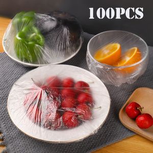 Emballage plastique alimentaire jetable, 50/100 pièces, couvercle élastique pour bol de fruits et légumes, sac de conservation des aliments frais