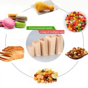 50 / 100pcs Sac en papier Kraft fin sac de vacances Food Sac de vacances pour sandwich Pain Candons recyclable Sac de fête Sac en papier d'emballage sec