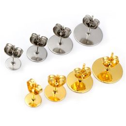 50-100 unids / lote Pendientes de acero inoxidable de oro Pernos de base de poste en blanco con hallazgos de enchufe Parte posterior del oído para la fabricación de joyas de bricolaje Dhgarden Otsbj