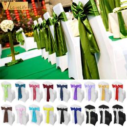 50/100 pièces Satin chaise ceinture en gros mariage ceintures arc ruban fête bande Mariage décoration 220514