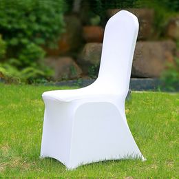 50/100 stcs Universal Cheap Hotel White Chair Cover Office Lycra Spandex Chair Covers Weddings Party Dineren Kerst evenement Decor T200601