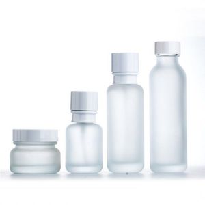 50 110 150 ML matglazen fles Zalfpotje met witte pompdeksel voor serum/lotion/emulsie/foundation cosmetische verpakking Dcnbu