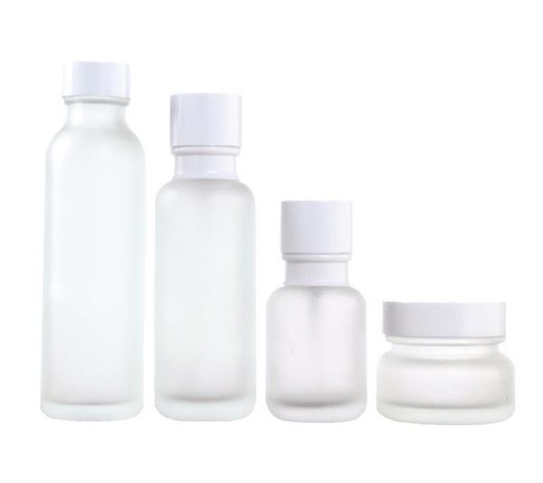 50 110 150 ML bouteille en verre dépoli pot de crème avec couvercle de pompe blanc pour sérum/lotion/émulsion/fond de teint emballage cosmétique SN4322