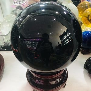 Esfera de obsidiana negra natural de 50-200 mm Bola de cristal grande Piedra curativa + pedestal T200117