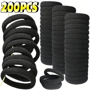 50 / 200pcs High Elastic Hair Band Women Kids Hair Ties Sheild Black Rubber Band Nottail Solder Gum Scrunchies Hair Accessoires