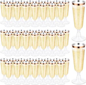 50/25 flûtes de champagne en or rose rose en plastique |5,5 oz.Clear dure jetable de mariage en verre de mariage premium