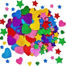 50-250pcs Autocollants en mousse de paillettes colorées auto-adhésives Stars Hearts Kids Arts Craft Fournitures de vœux CARTES HOME Decoration Toy 240510