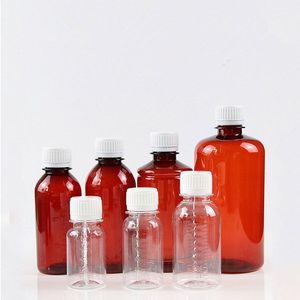 50/60/100/150/200 ml Lege doorzichtige amberkleurige plastic vloeistoffles Kleine monsterflesjes Meetschaal F1855 Rmahl