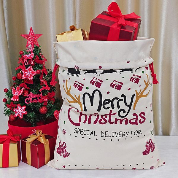 50*70cm sacs cadeaux de noël sacs de père noël décorations de chambre toile cordon grand sac de rangement pour cadeau enfant