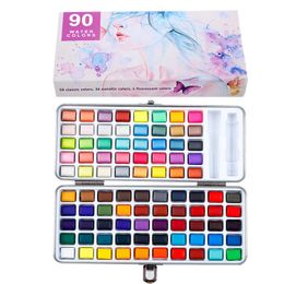 50/72/90/100 Kleur Professionele vaste waterverf Set Neon Glitter Paint voor het tekenen van kunstbenodigdheden