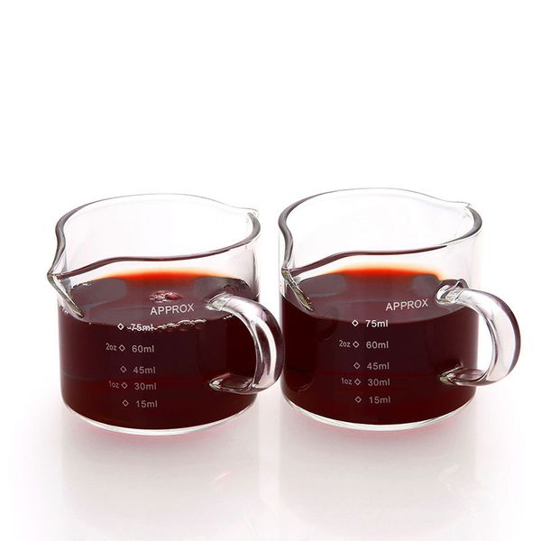 Taza medidora de café expreso de cristal con mango de madera de 50/75/100ML, jarra para leche y Latte de doble/boca única, suministros de café, taza de cocina