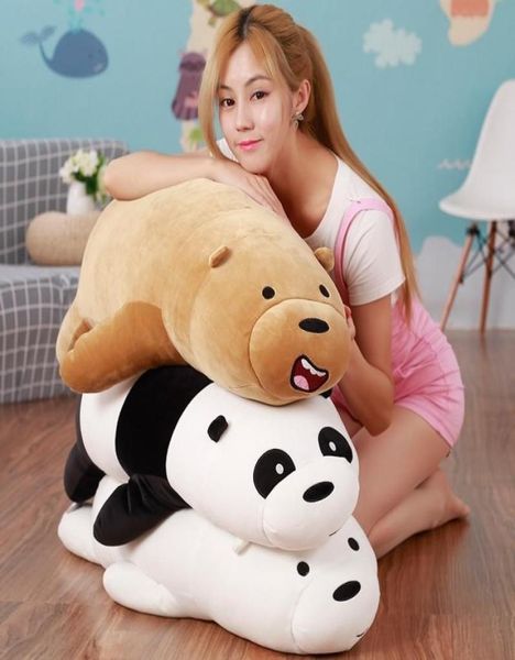 50-90cm Cartoon We Bare Bears Lying Relleno Grizzly Grey White Bear Panda Plush Toys Kawaii Doll para niños Regalo Q1906069034156