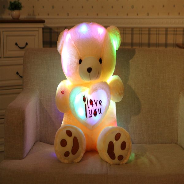 50-90 cm lumineux créatif éclairage LED ours en peluche animaux en peluche jouet coloré brillant cadeau de noël pour enfant