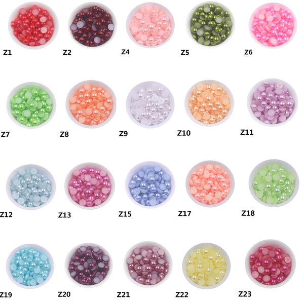 50 couleurs tailles 6/8 / 10 mm Abs Plastique Plastique à plat rond Perles en vrac Bijoux / couvre-chefs / ongles / téléphone décore