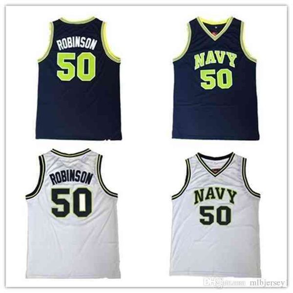 # 50 David Robinson Navy High School Basketball Jersey Retro Throwbacks broderie cousue tous cousus en bleu marine blanc xxs-6xl