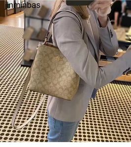 50% de réduction dans les magasins 2023 Fashion Bag Aolai Counter Cuir véritable Style C Advanced Sense Automne et Hiver Nouveau Seau Simple Épaule Imprimé Diagonal