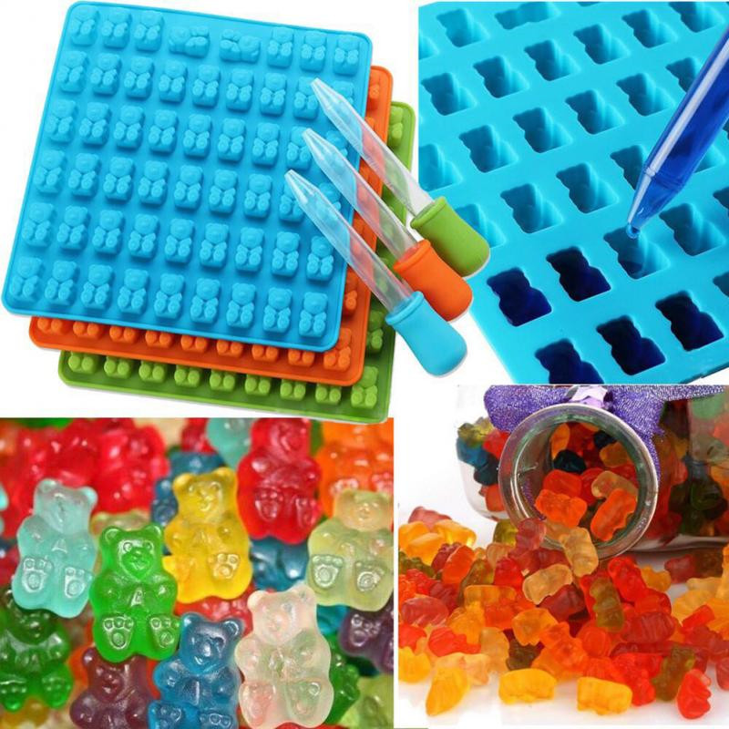 50 hole Gummy Bear Mold Silicone Cake Cookies Candy Dessert Chocolate Maker Mold Bear Gummy Candy Mold with Dropper