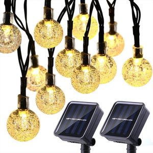 50 LED 10 m boule de cristal lumière solaire extérieure IP65 étanche chaîne fée lampes jardin guirlandes décoration de noël 220429
