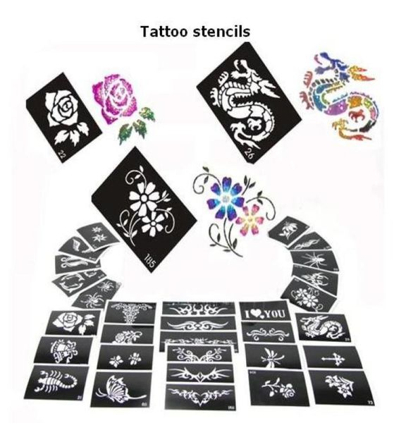 50 feuilles de conception mixtes pochoirs de tatouage temporaire à paillettes 01470038