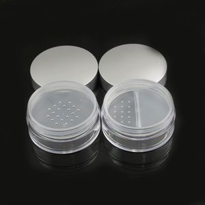 Étui à poudre vide en plastique de 50 ml, pot de maquillage pour poudre pour le visage, kit de voyage pour fard à joues, contenants de maquillage cosmétique avec tamis et couvercles (argent sans houppette)