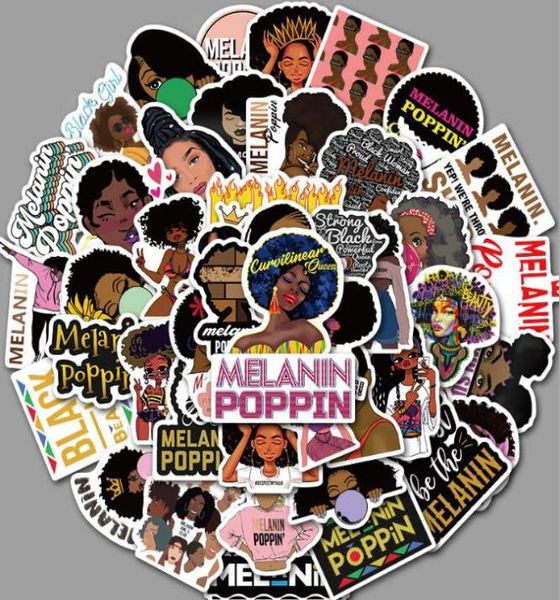 50 autocollants non répétitifs inspirants Black Girl Melanin Poppin pour ordinateur portable, bagages, scooter, valise, ordinateur portable, skateboard, voiture Stic1763898