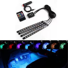 50% de réduction 4 en 1 Automobile LED Lampe d'ambiance Réaménagement de la lumière du véhicule Explosion transfrontalière Voiture Cou-de-pied Coloré Lumières décoratives à commande vocale 1215CF 10pcs