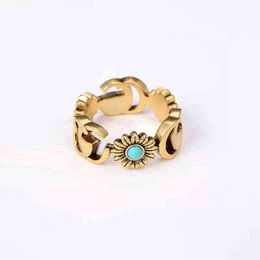 50% korting op designer sieraden armband ketting ring Daisy ring bronzen bloem Turquoise Ring voor koppelsnieuwe sieraden