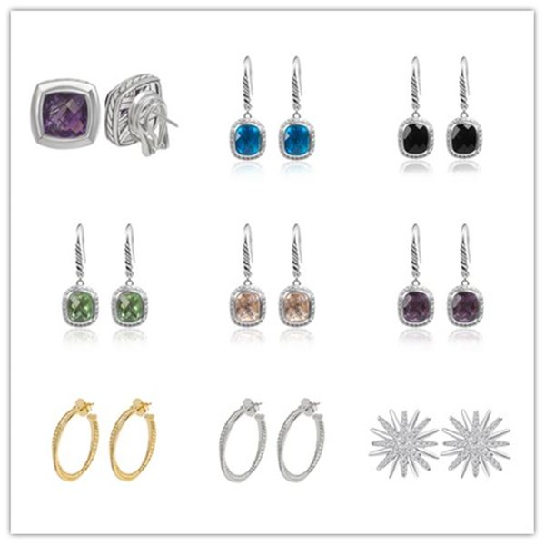 50% de descuento en DY Pendientes de moda aretes para mujer multicolor con incrustaciones cuadradas Cystal Zircon Cable alambre trenzado joyería clásica Regalos de compromiso de boda Joyería de diseñador