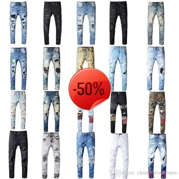 50 de réduction ~ Jeans Vêtements Hommes Femmes T-shirts Panthère Imprimé Armée Vert Détruit Hommes Slim Denim Droit Biker Pantalon Skinny