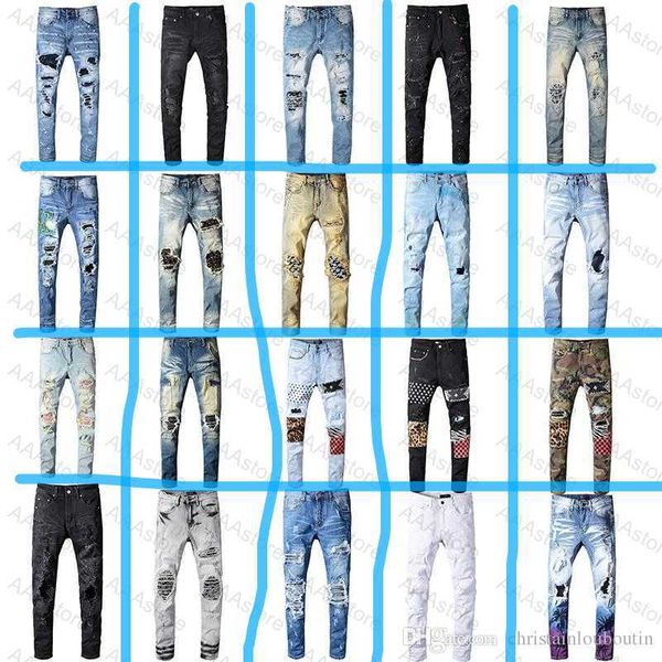 50 de descuento ~ Jeans jeans de diseñador Ropa Pantalones Hombres Mujeres Camisetas Panther Print Army Green Destroyed Mens Slim Denim Straight Biker Skinny Jean v2