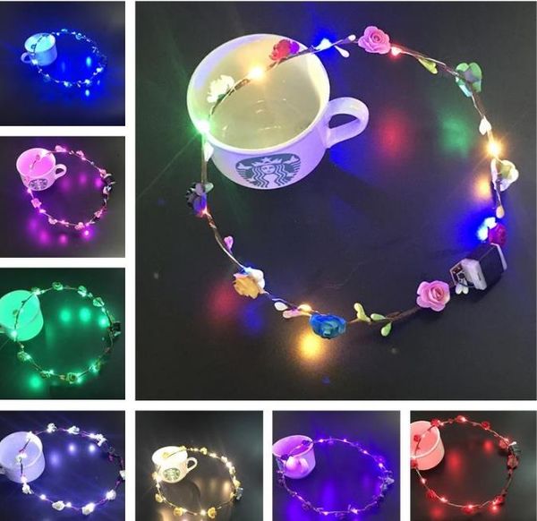 50% de réduction Collier Clignotant LED cordes Glow Flower Crown Bandeaux Light Party Rave Floral Hair Garland Lumineux Couronne De Mariage Fille enfants jouets