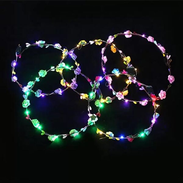 50% de réduction sur collier clignotant LED cordes lueur fleur bandeaux lumière fête cheveux guirlande couronne lumineuse mariage fille enfants jouets 500 pièces