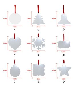 50 % de réduction sur l’ornement de Noël vierge par sublimation Double face Pendentif d’arbre de Noël Plaque d’aluminium multi-forme Étiquette suspendue en métal Vacances