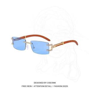 50% de DESCUENTO Venta al por mayor de gafas de sol Ciseonik American New Vintage Wooden Leg Frameless Diamond Gafas de sol para hombres y mujeres