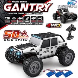 50 ou 80 km/h Rc hors route 4WD éclairage de voiture de course 2.4G sans brosse haute vitesse Radio étanche camion télécommande jouet enfants 240123