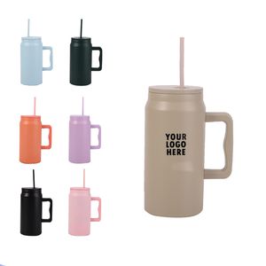 Taza de 50 oz con tazas con mango y tapa de paja vacío al vacío de acero inoxidable aislada taza de viaje grande de 50 oz de botella de agua Tapa a prueba de fuga.Regalos únicos para mujeres hombres.HSK002