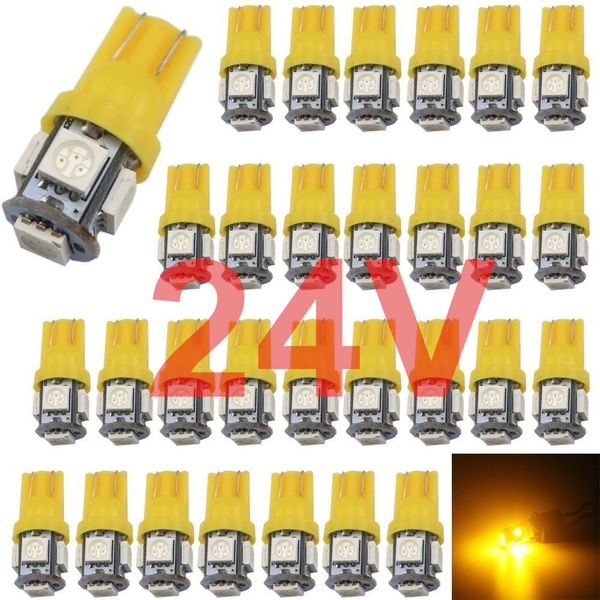 50-Pack 24V Led 194 Ampoule jaune T10 168 912 W5W 2825 Ampoule LED pour voiture Éclairage intérieur Carte Lumière Trunk Ampoule plaque d'immatriculation Lampe