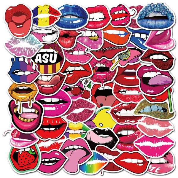 Paquete de 50 pegatinas de labios Sexy sin repeticiones, pegatinas de grafiti de dibujos animados, equipaje de personalidad, calcomanías de labios de señora DIY, imágenes de besos de PVC