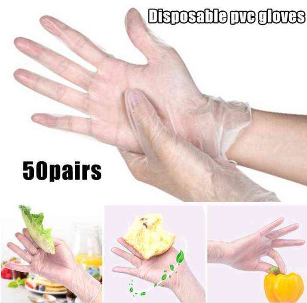 50 paires de gants jetables Pvc étanche clair pour le nettoyage domestique cuisson cuisson résistant à l'huile gants jetables transparents en gros