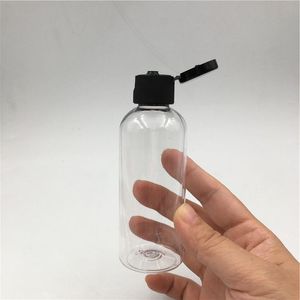 50 pièces livraison gratuite 10 50 80 100 ml bouteille de parfum en plastique Transparent avec couvercle supérieur noir rabattable conteneurs vides Nmxxq