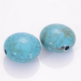 50 pièces 10x17mm plat rond perle en vrac craquelé perles acryliques craquelé Turquoise perle pour bijoux à bricoler soi-même faisant des accessoires 327K