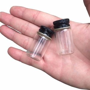 50 pièces 22x35mm petites bouteilles en verre avec bouchon à vis noir bricolage clair Transparent 6ml bouteilles en verre vides conteneurs de stockage Hraap