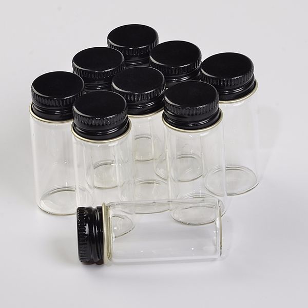 50 Uds. Botellas pequeñas de vidrio de 22x50mm con tapón de rosca negro DIY transparente 10 ml envases vacíos regalos
