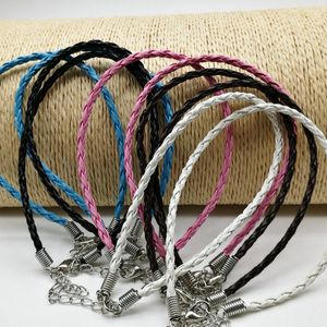 50 PCS 3 mm Bracelets de cheville en cuir cordon bracelet chaîne porter des perles ou pendentif PU tressé bracelet bricolage manuel mélange de cinq couleurs