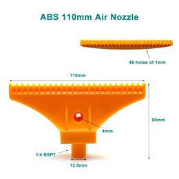 50 PCS ABS PVC F797 Boquilla de aire WindJet de 110 mm, rosca macho 1/4 BSPT ultra ancha, patrón de aire de ventilador plano de pulverización uniforme